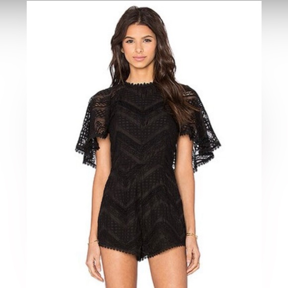 Line & Dot Pants - Line & Dot Black Lace Romper Size XS